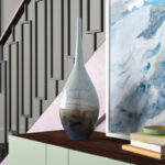 21" Blue Gray and Taupe Handblown Spun Glass Vase