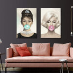 " Audrey Hepburn, Marilyn Monroe Bubble Gum - 2 Piece Wrapped Canvas Print Set " 2 - Pieces