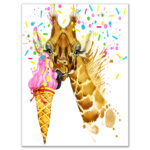 " Giraffe Eating Ice Cream Watercolor " - Image 2