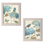 " Gorgeous Teal And Cream Watercolor-Style Hydrangea Florals, Birds And Butterfly " by Daphne Brissonnet 2 - Pieces - Image 2