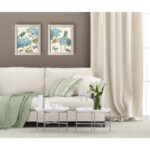 " Gorgeous Teal And Cream Watercolor-Style Hydrangea Florals, Birds And Butterfly " by Daphne Brissonnet 2 - Pieces - Image 4