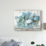 " Hydrangeas In Glass Jars Blue " by Carol Rowan Painting Print