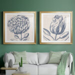 " Indigo Floral On Linen III " 2 - Pieces - Image 3