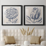 " Indigo Floral On Linen III " 2 - Pieces - Image 5