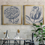 " Indigo Floral On Linen III " 2 - Pieces - Image 8