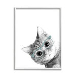 " Monochrome Cat Kitten Peeking Glasses Portrait " by Annalisa Latella