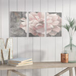 " Pastel Pink Peony On Gray " 3 - Pieces