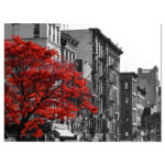 " Red Tree On Black And White New York City Street " - Image 5