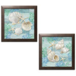 " Watercolor Beach Décor Shell & Starfish " 2 - Pieces