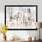" Watercolors Pink Wild Horses "