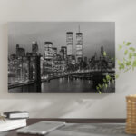 1980s New York City Lower Manhattan Skyline Brooklyn Bridge World Trade Center' - Wrapped Canvas Photograph Print - Image 2