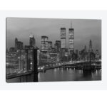 1980s New York City Lower Manhattan Skyline Brooklyn Bridge World Trade Center' - Wrapped Canvas Photograph Print - Image 4