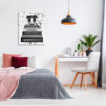 Glam Fashion Book Stack Grey Bow Pump Heels Ink' Graphic Art Print - Image 3