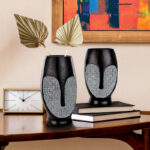 2 Piece Cubist African Mask Sculptural Vase Set