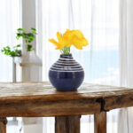 5" Striped Round Stoneware Ceramic Decorative Vase for Home & Office Decor