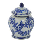 5'' Porcelain Ginger Jar with Blue and White Floral Design, Traditional Lidded Jar for Tabletop, Mantel, Storage, or Centerpiece Display