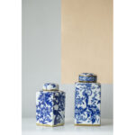 6.5x6.5x12.5" Blue and White Porcelain Lidded Jar - Image 3