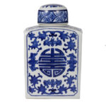 8'' Rectangular Porcelain Jar with Blue and White Floral Design, Traditional Home Accent for Tabletop, Desk, Mantel, Storage, or Centerpiece Display - Image 7