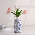 9.6 Inch Rustic Blue And White Ceramic Vase