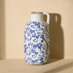 9.6 Inch Rustic Blue And White Ceramic Vase - Image 3