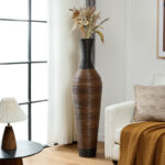 Aaban 51" Tall Floor Vase, Handwoven PVC Rattan, Two-Tone Brown & Black, Large Decorative Vase - Image 7