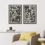 Abstract Botanical " Unique Black And White Floral Modern Boho Framed Canvas Print 2 Pieces Wall Art - Image 6