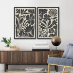 Abstract Botanical " Unique Black And White Floral Modern Boho Framed Canvas Print 2 Pieces Wall Art - Image 7