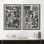 Abstract Botanical " Unique Black And White Floral Modern Boho Framed Canvas Print 2 Pieces Wall Art - Image 8