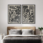 Abstract Botanical " Unique Black And White Floral Modern Boho Framed Canvas Print 2 Pieces Wall Art