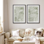 Abstract Botanical Sage Green Tropical Abstract Palm Tree Leaves Modern Art Simple Framed Canvas 2 Piece Print Wall Art - Image 4