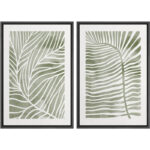 Abstract Botanical Sage Green Tropical Abstract Palm Tree Leaves Modern Art Simple Framed Canvas 2 Piece Print Wall Art - Image 6