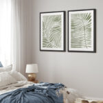 Abstract Botanical Sage Green Tropical Abstract Palm Tree Leaves Modern Art Simple Framed Canvas 2 Piece Print Wall Art - Image 2