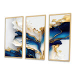 Abstract Geode Gold And Blue Marble Shape III - modern 3 Piece Print on Canvas