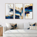 Abstract Geode Gold And Blue Marble Shape III - modern 3 Piece Print on Canvas - Image 4
