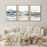 Abstract Landscape Boat In Lake Mountain Nature Landscape Modern Pictures Framed Canvas 3 Piece Painting Print Wall Art - Image 6