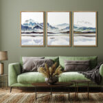 Abstract Landscape Boat In Lake Mountain Nature Landscape Modern Pictures Framed Canvas 3 Piece Painting Print Wall Art - Image 7