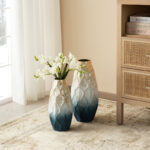 Abstract Ombre Blue And Gold Metal Vase Floor Vase (Set of 2)