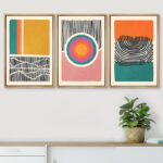 Abstract Vibrant Color Blocks " Mid-Century Multicolor Color Block Shape Abstract Geometric " 3 - Pieces
