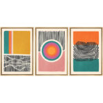Abstract Vibrant Color Blocks " Mid-Century Multicolor Color Block Shape Abstract Geometric " 3 - Pieces - Image 2