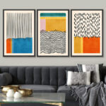 Abstract Vibrant Color Blocks " Mid-century Modern Multicolor Block Colorful Framed Abstract Geometric Canvas Print Wall Art " 3 - Pieces - Image 8