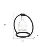 Alan 8" Clear and Black Glass and Metal Abstract Cylinder Table Vase - Image 3