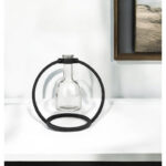 Alan 8" Clear and Black Glass and Metal Abstract Cylinder Table Vase