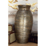 Alexander Bamboo Wood Textured Brown Decorative Vase with Lacquer