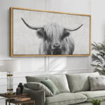 Animals "Portrait Of A Highland Cow Black And White Modern Art Extra Large Framed Wall Pictures