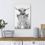 Animals Funny Bathroom Decor Black and White Highland Cow Sit On Toilet Large Framed Canvas Print Wall Art - Image 7