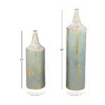 Armeta Metal Distressed Tall Geometric Decorative Vase with Grid Pattern and Gold Accents - Image 5