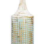 Armeta Metal Distressed Tall Geometric Decorative Vase with Grid Pattern and Gold Accents - Image 7
