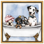 Bath and Laundry Glam Bathtub Puppies, Modern and Canvas Wall Art Print for Bath