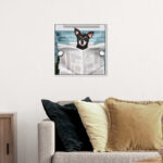 Bath and Laundry Occupied Bathroom Chihuahua, Modern and Canvas Wall Art Print for Bath