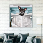 Bath and Laundry Occupied Bathroom Chihuahua, Modern and Canvas Wall Art Print for Bath - Image 2